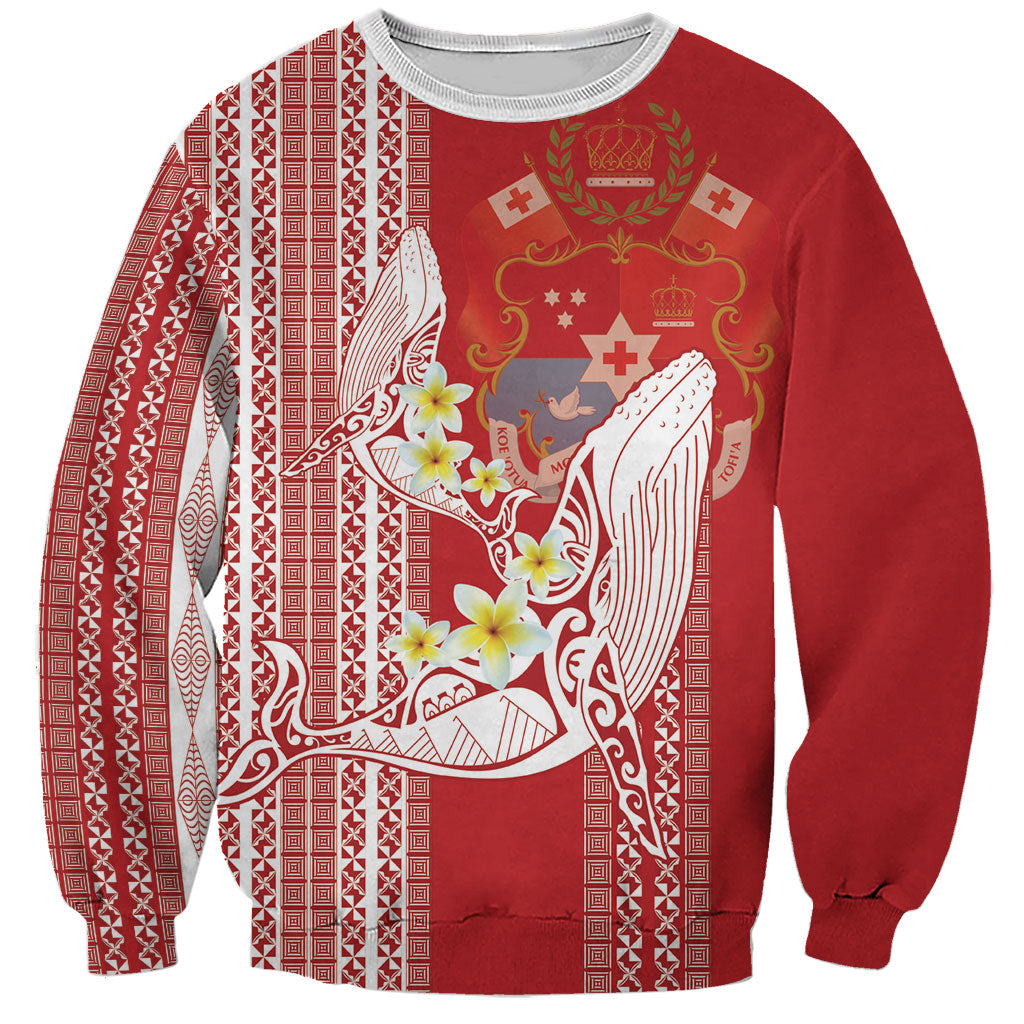 Swimming With Humpback Whales Season Tonga Sweatshirt Tongan Tofuaa Ngatu Pattern Red LT14 Unisex Red - Polynesian Pride