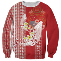 Swimming With Humpback Whales Season Tonga Sweatshirt Tongan Tofuaa Ngatu Pattern Red LT14 Unisex Red - Polynesian Pride