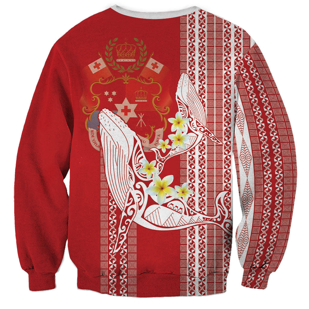 Swimming With Humpback Whales Season Tonga Sweatshirt Tongan Tofuaa Ngatu Pattern Red LT14 - Polynesian Pride