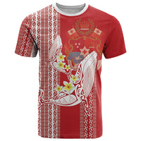 Swimming With Humpback Whales Season Tonga T Shirt Tongan Tofuaa Ngatu Pattern Red LT14 Red - Polynesian Pride