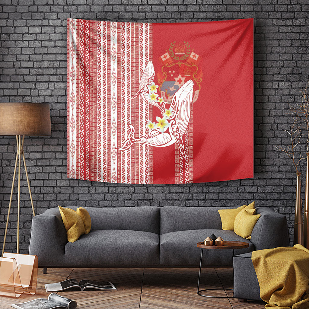 Swimming With Humpback Whales Season Tonga Tapestry Tongan Tofuaa Ngatu Pattern Red LT14 Red - Polynesian Pride