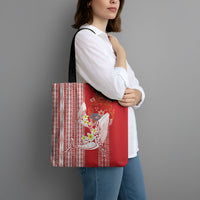 Swimming With Humpback Whales Season Tonga Tote Bag Tongan Tofuaa Ngatu Pattern Red LT14 - Polynesian Pride