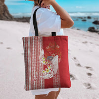 Swimming With Humpback Whales Season Tonga Tote Bag Tongan Tofuaa Ngatu Pattern Red LT14 - Polynesian Pride