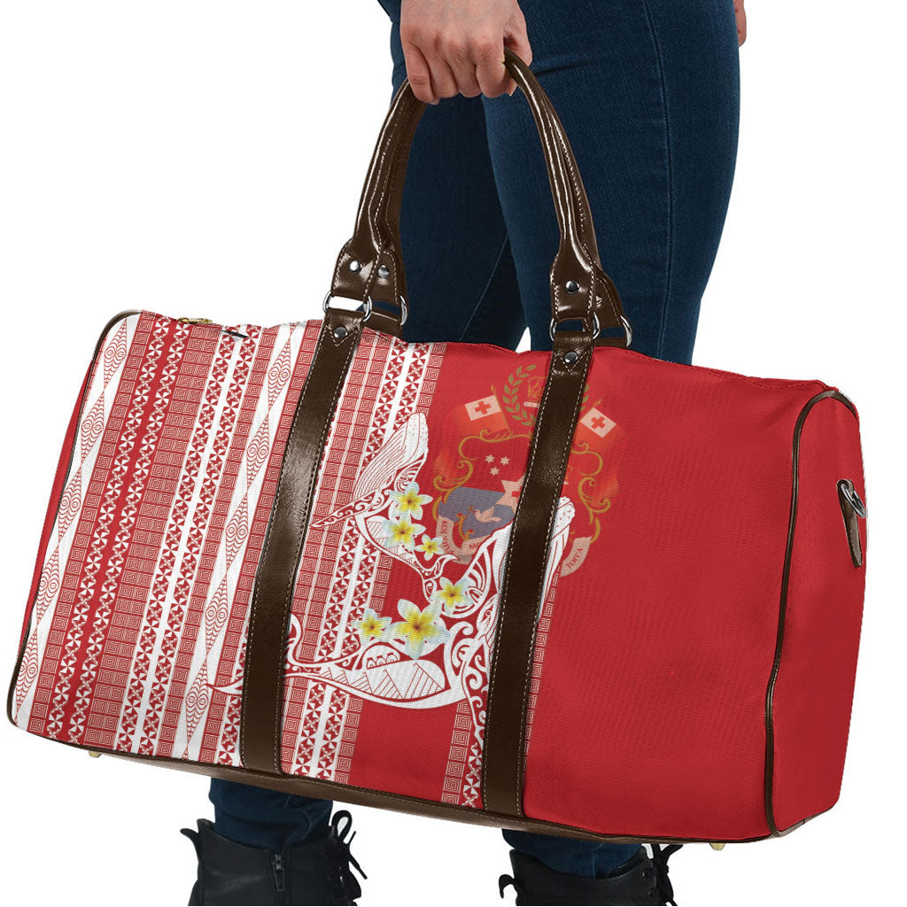 Swimming With Humpback Whales Season Tonga Travel Bag Tongan Tofuaa Ngatu Pattern Red LT14 - Polynesian Pride