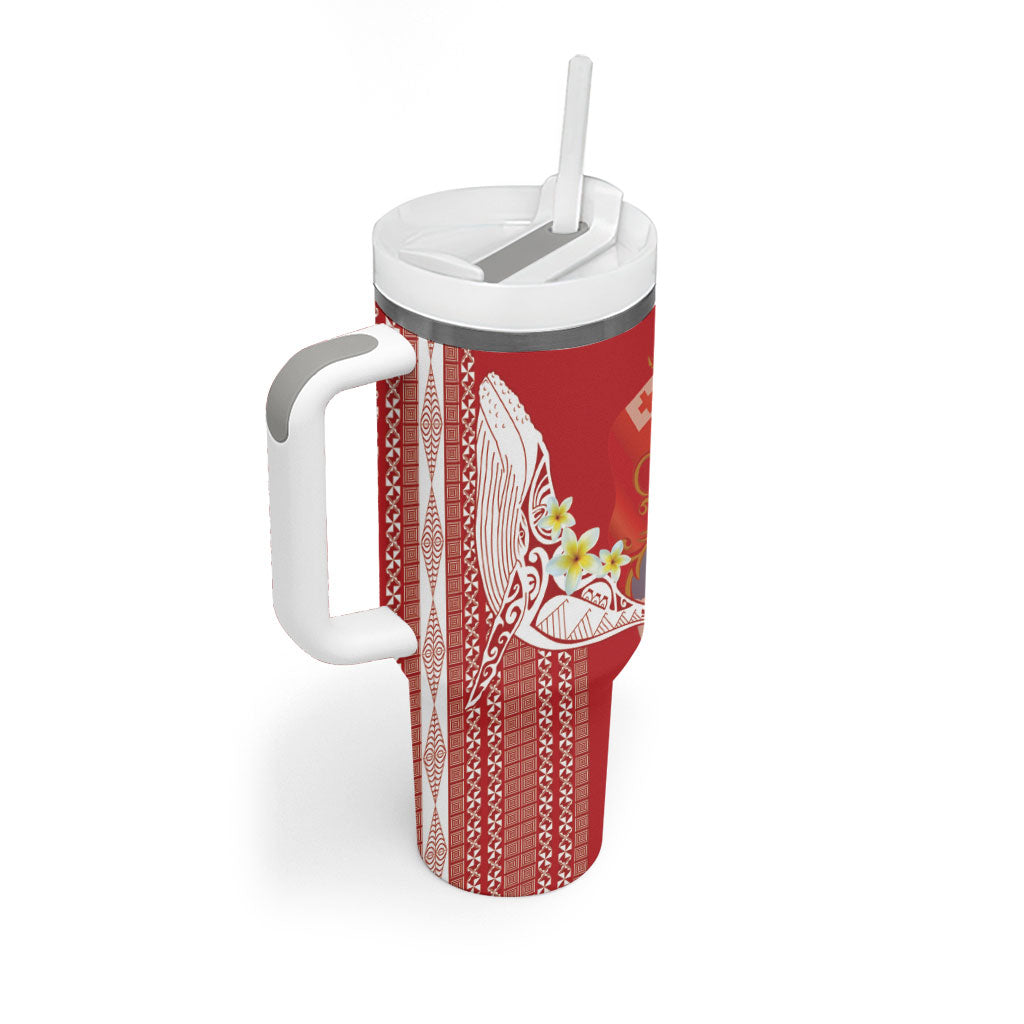 Swimming With Humpback Whales Season Tonga Tumbler With Handle Tongan Tofuaa Ngatu Pattern Red LT14 - Polynesian Pride