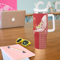 Swimming With Humpback Whales Season Tonga Tumbler With Handle Tongan Tofuaa Ngatu Pattern Red LT14 - Polynesian Pride