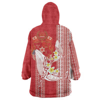 Swimming With Humpback Whales Season Tonga Wearable Blanket Hoodie Tongan Tofuaa Ngatu Pattern Red LT14 - Polynesian Pride