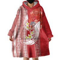 Swimming With Humpback Whales Season Tonga Wearable Blanket Hoodie Tongan Tofuaa Ngatu Pattern Red LT14 - Polynesian Pride