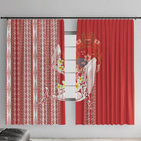 Swimming With Humpback Whales Season Tonga Window Curtain Tongan Tofuaa Ngatu Pattern Red LT14 With Hooks Red - Polynesian Pride