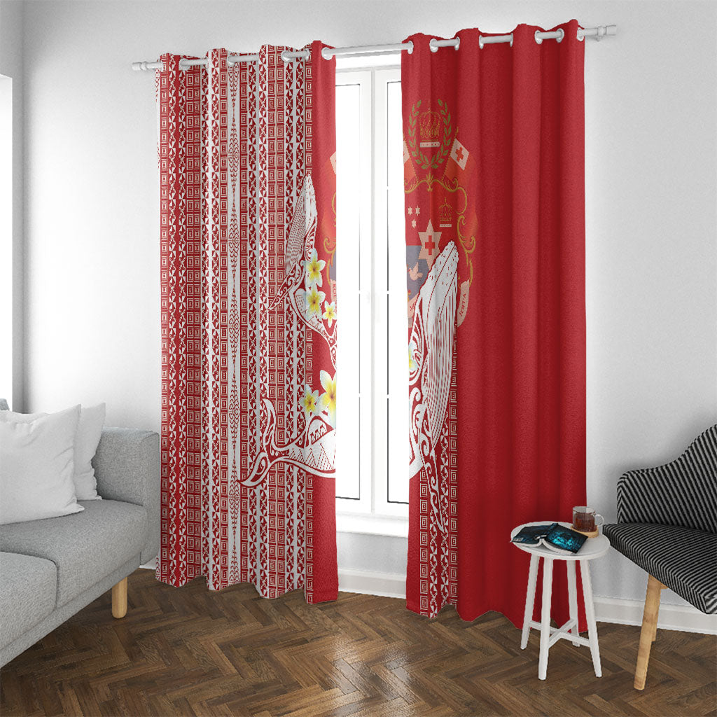 Swimming With Humpback Whales Season Tonga Window Curtain Tongan Tofuaa Ngatu Pattern Red LT14 With Grommets Red - Polynesian Pride