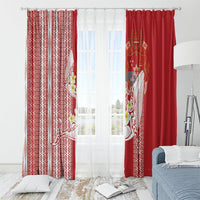 Swimming With Humpback Whales Season Tonga Window Curtain Tongan Tofuaa Ngatu Pattern Red LT14 - Polynesian Pride