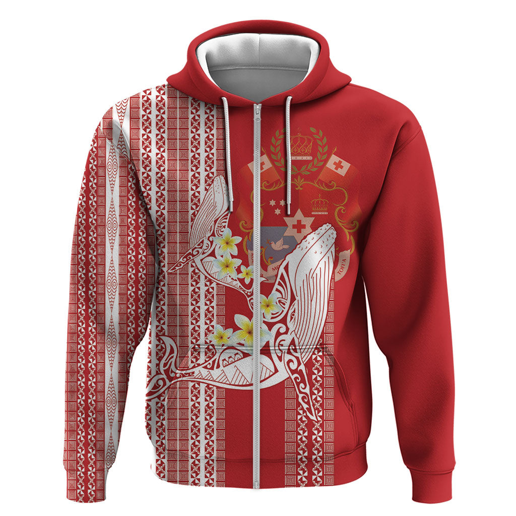 Swimming With Humpback Whales Season Tonga Zip Hoodie Tongan Tofuaa Ngatu Pattern Red LT14 Zip Hoodie Red - Polynesian Pride