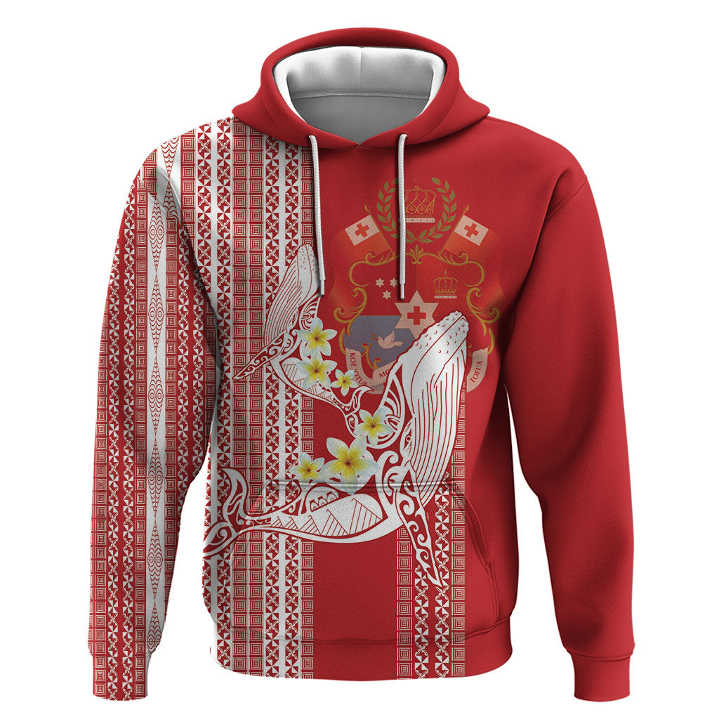 Swimming With Humpback Whales Season Tonga Zip Hoodie Tongan Tofuaa Ngatu Pattern Red LT14 Pullover Hoodie Red - Polynesian Pride