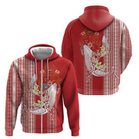 Swimming With Humpback Whales Season Tonga Zip Hoodie Tongan Tofuaa Ngatu Pattern Red LT14 - Polynesian Pride
