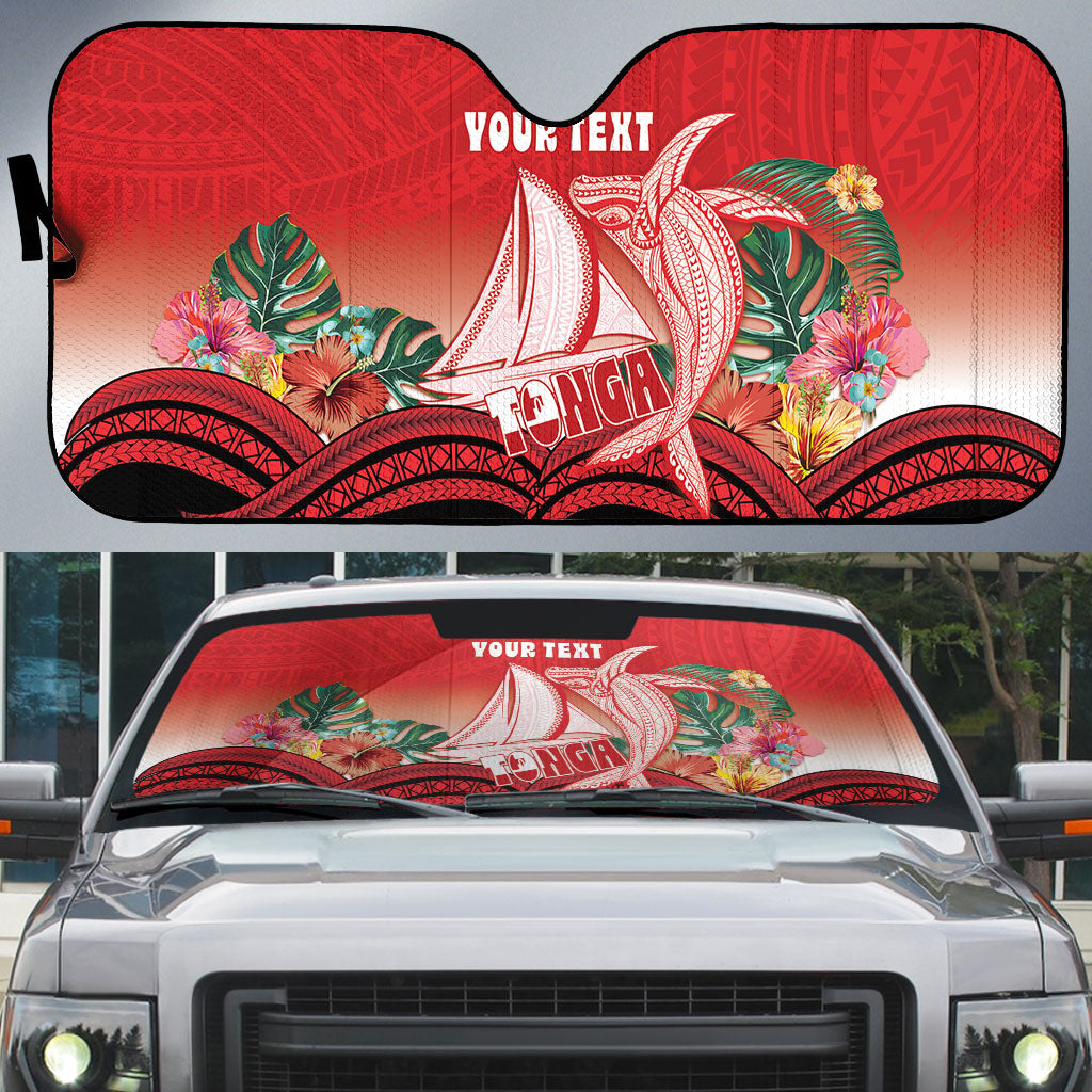 Vavau Sailing Festival Tonga Personalised Auto Sun Shade Humpback Whale Sailboat Tropical Vibes LT14 Red - Polynesian Pride