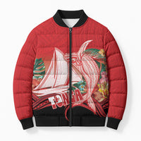 Vavau Sailing Festival Tonga Personalised Bomber Puffer Jacket Humpback Whale Sailboat Tropical Vibes LT14 Unisex Red - Polynesian Pride