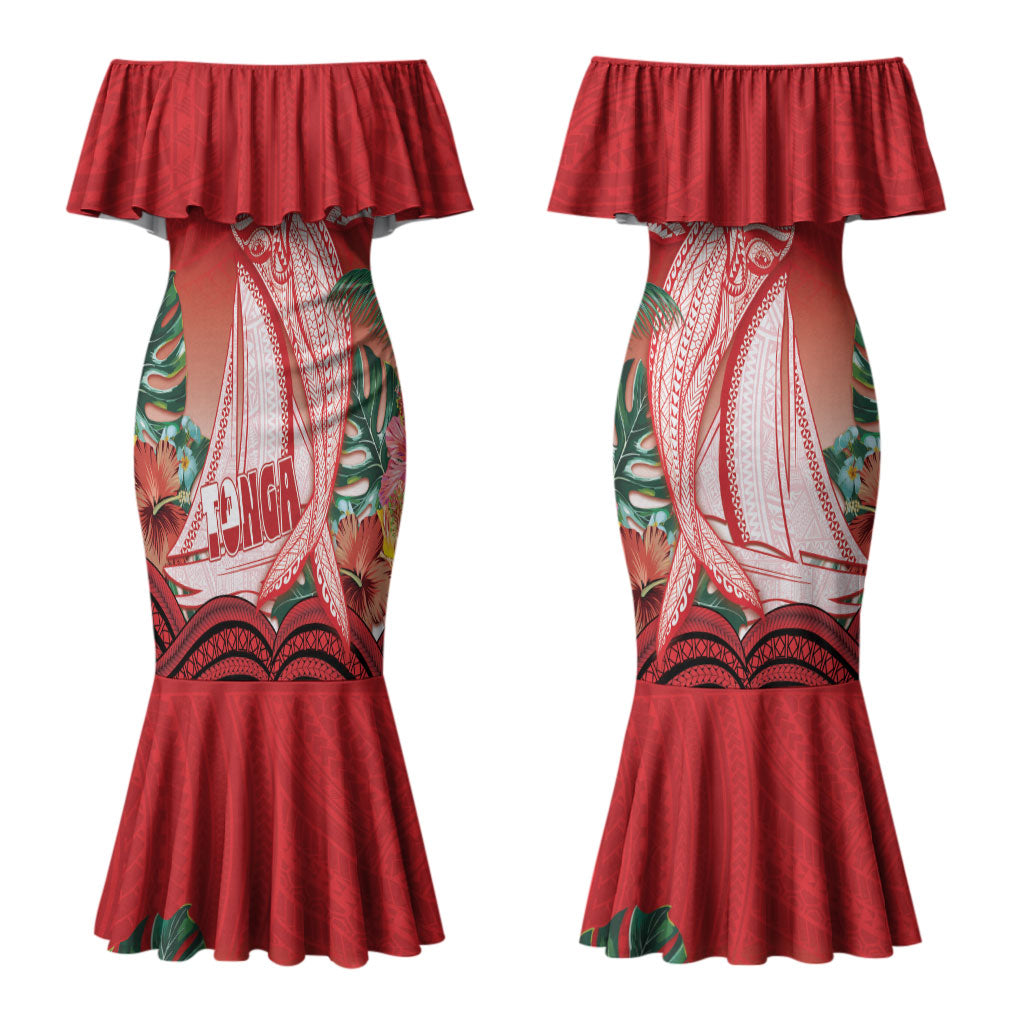 Vavau Sailing Festival Tonga Personalised Couples Matching Mermaid Dress and Hawaiian Shirt Humpback Whale Sailboat Tropical Vibes LT14 - Polynesian Pride