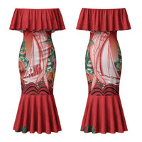 Vavau Sailing Festival Tonga Personalised Couples Matching Mermaid Dress and Hawaiian Shirt Humpback Whale Sailboat Tropical Vibes LT14 - Polynesian Pride