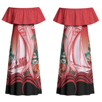 Vavau Sailing Festival Tonga Personalised Couples Matching Off Shoulder Maxi Dress and Hawaiian Shirt Humpback Whale Sailboat Tropical Vibes LT14 - Polynesian Pride