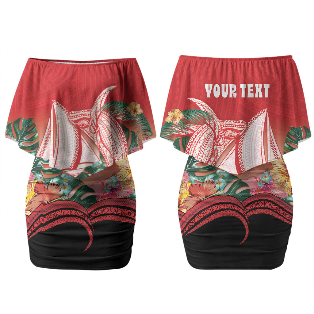 Vavau Sailing Festival Tonga Personalised Couples Matching Off Shoulder Short Dress and Hawaiian Shirt Humpback Whale Sailboat Tropical Vibes LT14 - Polynesian Pride