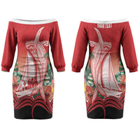 Vavau Sailing Festival Tonga Personalised Couples Matching Off The Shoulder Long Sleeve Dress and Hawaiian Shirt Humpback Whale Sailboat Tropical Vibes LT14 - Polynesian Pride