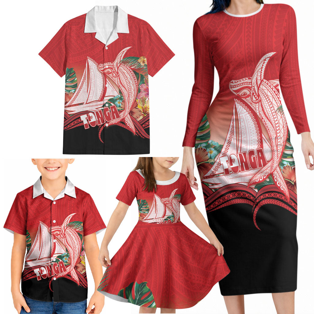 Vavau Sailing Festival Tonga Personalised Family Matching Long Sleeve Bodycon Dress and Hawaiian Shirt Humpback Whale Sailboat Tropical Vibes LT14 - Polynesian Pride