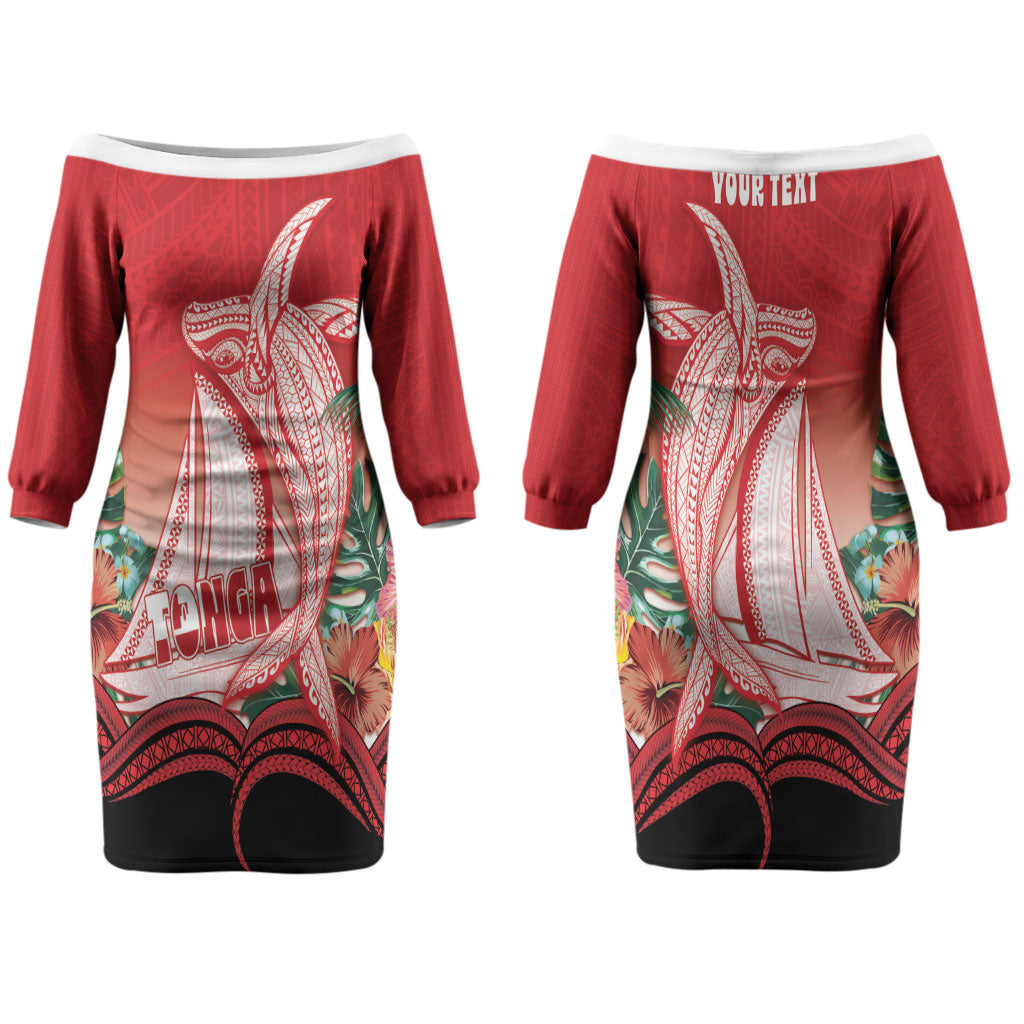 Vavau Sailing Festival Tonga Personalised Family Matching Off The Shoulder Long Sleeve Dress and Hawaiian Shirt Humpback Whale Sailboat Tropical Vibes LT14 Mom's Dress Red - Polynesian Pride