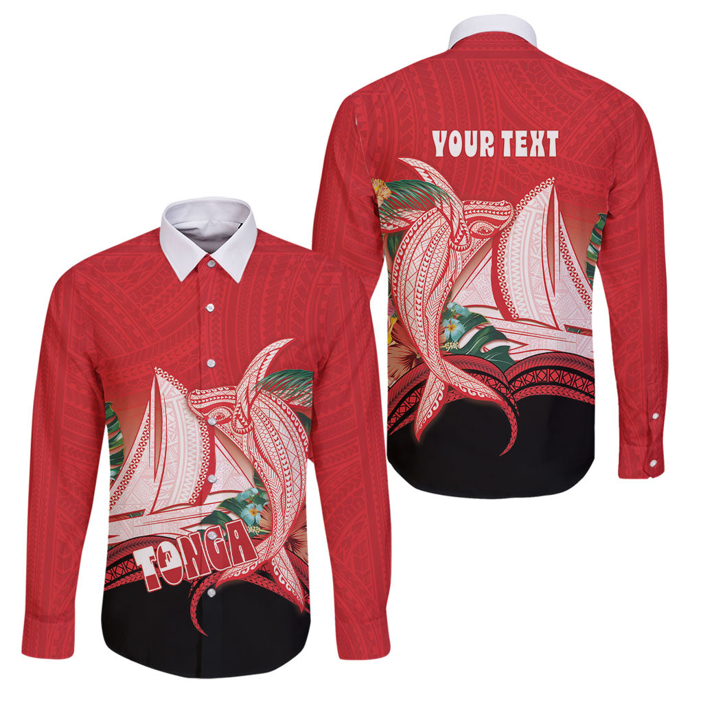 Vavau Sailing Festival Tonga Personalised Family Matching Off The Shoulder Long Sleeve Dress and Hawaiian Shirt Humpback Whale Sailboat Tropical Vibes LT14 Dad's Shirt - Long Sleeve Red - Polynesian Pride