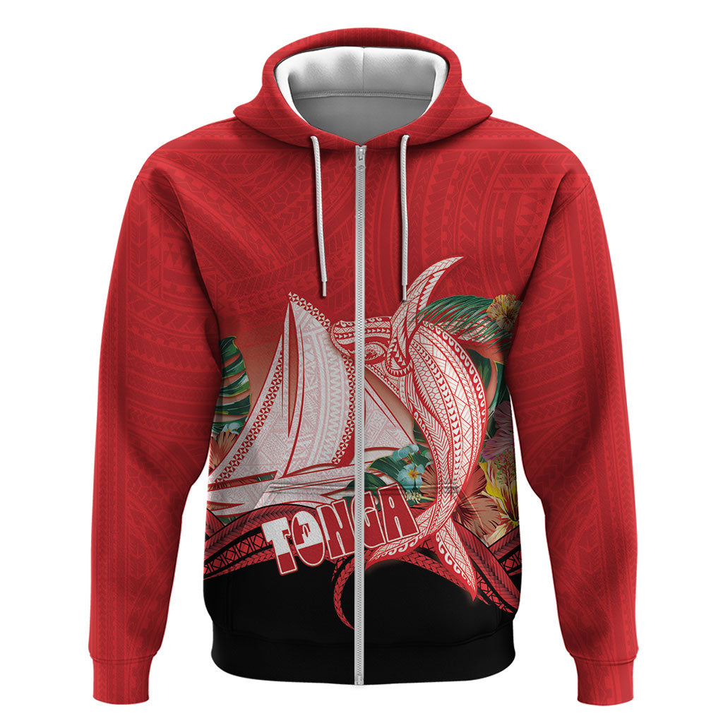 Vavau Sailing Festival Tonga Personalised Hoodie Humpback Whale Sailboat Tropical Vibes LT14 Zip Hoodie Red - Polynesian Pride