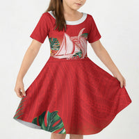 Vavau Sailing Festival Tonga Personalised Kid Short Sleeve Dress Humpback Whale Sailboat Tropical Vibes LT14 KID Red - Polynesian Pride