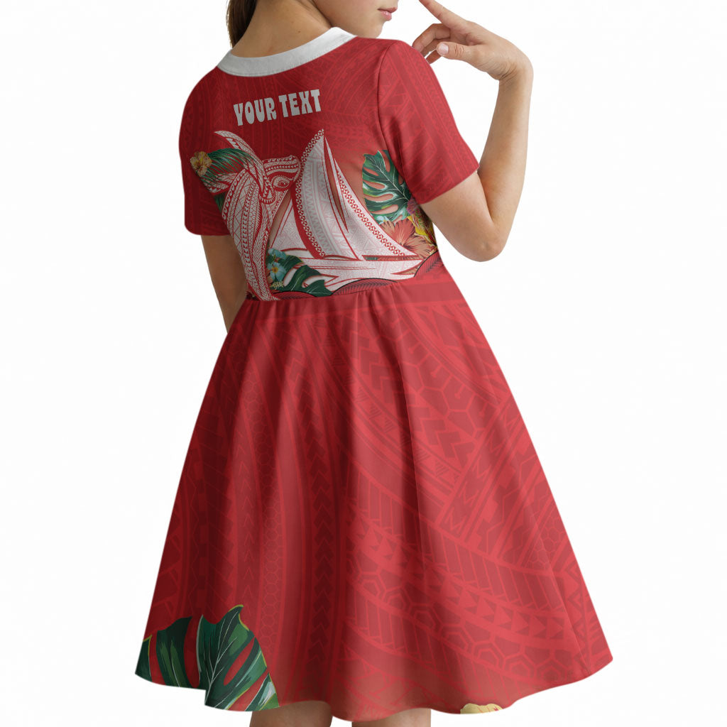 Vavau Sailing Festival Tonga Personalised Kid Short Sleeve Dress Humpback Whale Sailboat Tropical Vibes LT14 - Polynesian Pride