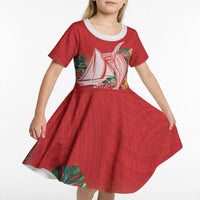 Vavau Sailing Festival Tonga Personalised Kid Short Sleeve Dress Humpback Whale Sailboat Tropical Vibes LT14 - Polynesian Pride