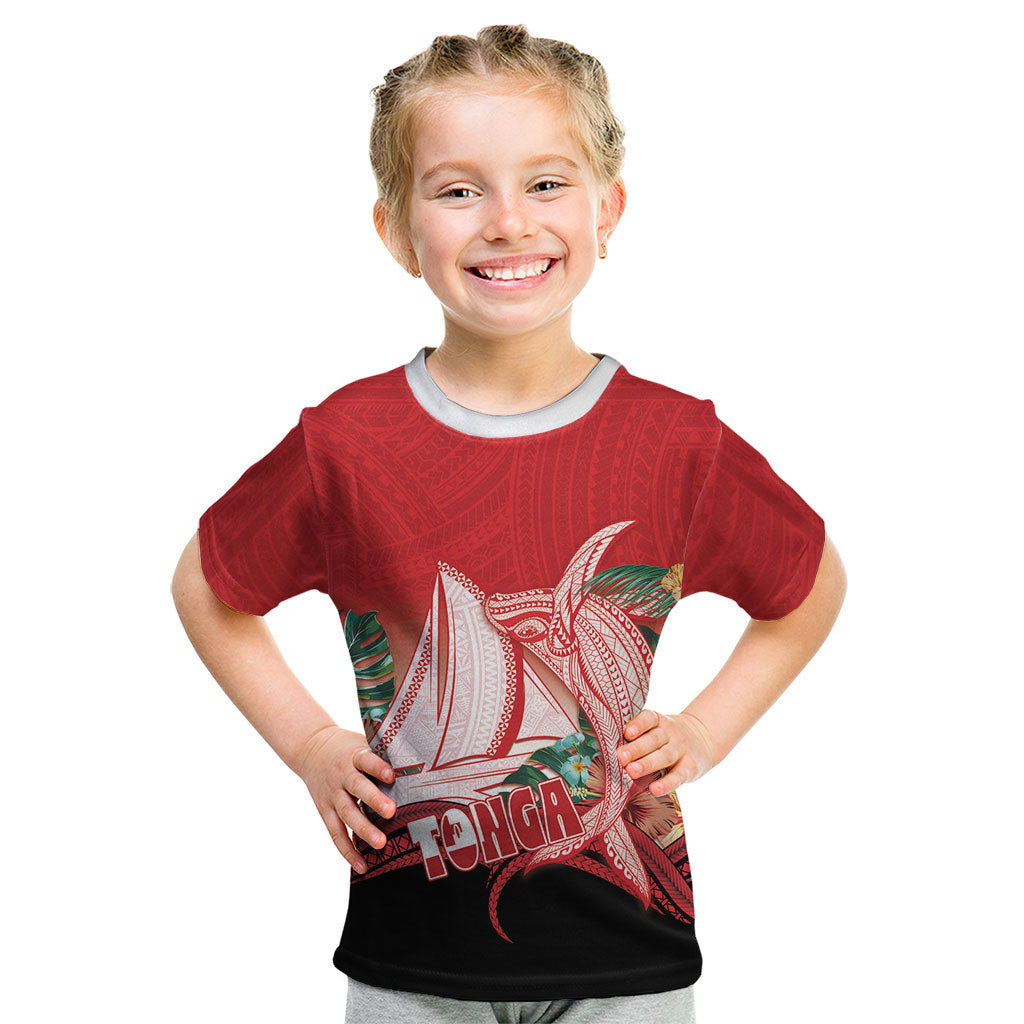 Vavau Sailing Festival Tonga Personalised Kid T Shirt Humpback Whale Sailboat Tropical Vibes LT14 Red - Polynesian Pride