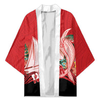 Vavau Sailing Festival Tonga Personalised Kimono Humpback Whale Sailboat Tropical Vibes LT14 Unisex Red - Polynesian Pride