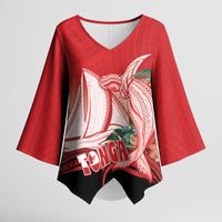 Vavau Sailing Festival Tonga Personalised Kimono Sleeve Blouse Humpback Whale Sailboat Tropical Vibes LT14 Female Red - Polynesian Pride
