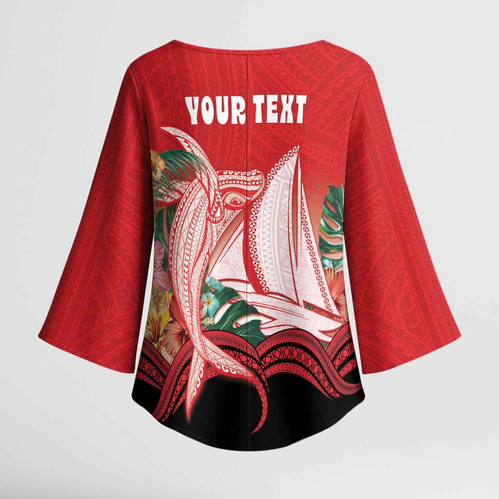 Vavau Sailing Festival Tonga Personalised Kimono Sleeve Blouse Humpback Whale Sailboat Tropical Vibes LT14 - Polynesian Pride