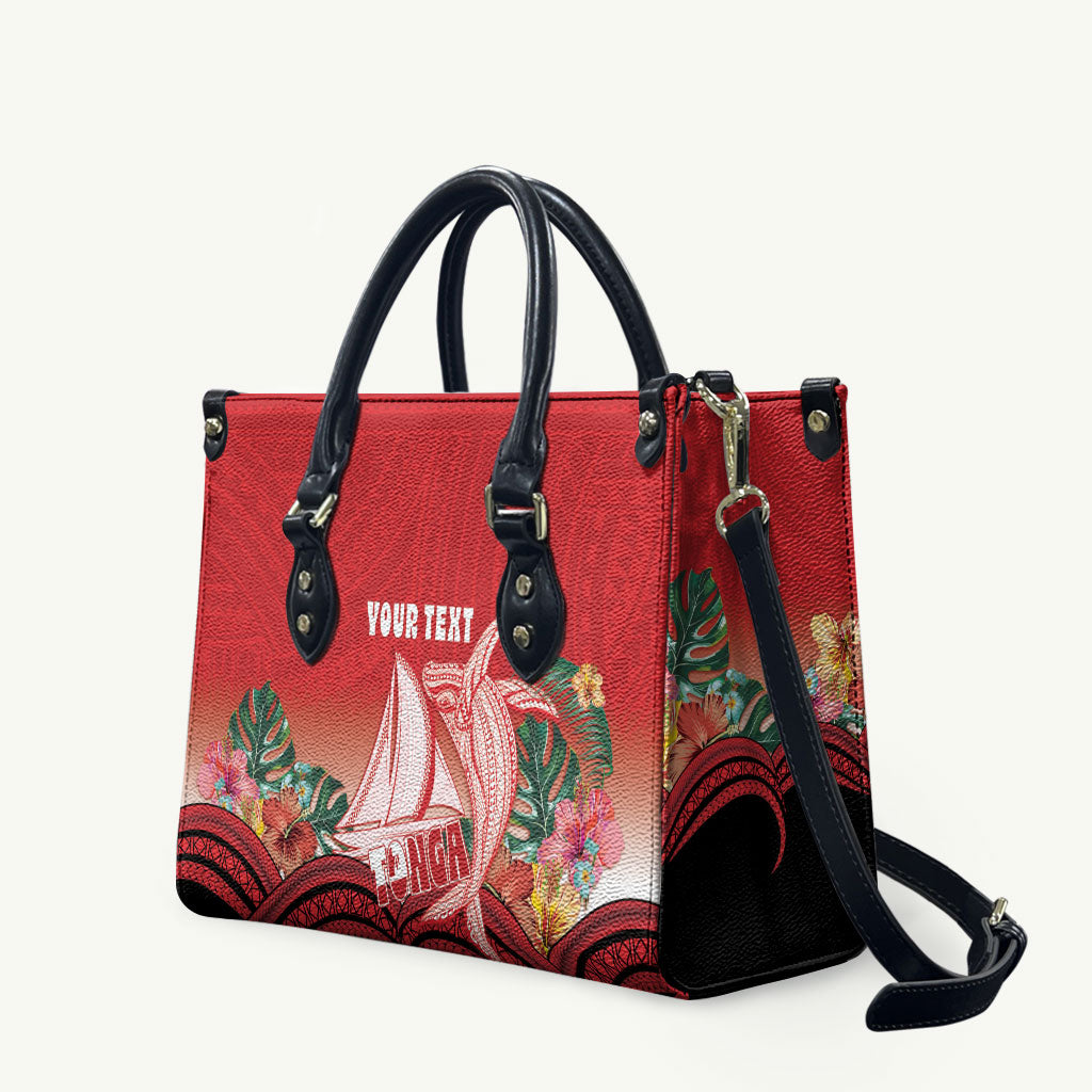 Vavau Sailing Festival Tonga Personalised Leather Bag Humpback Whale Sailboat Tropical Vibes LT14 Red - Polynesian Pride