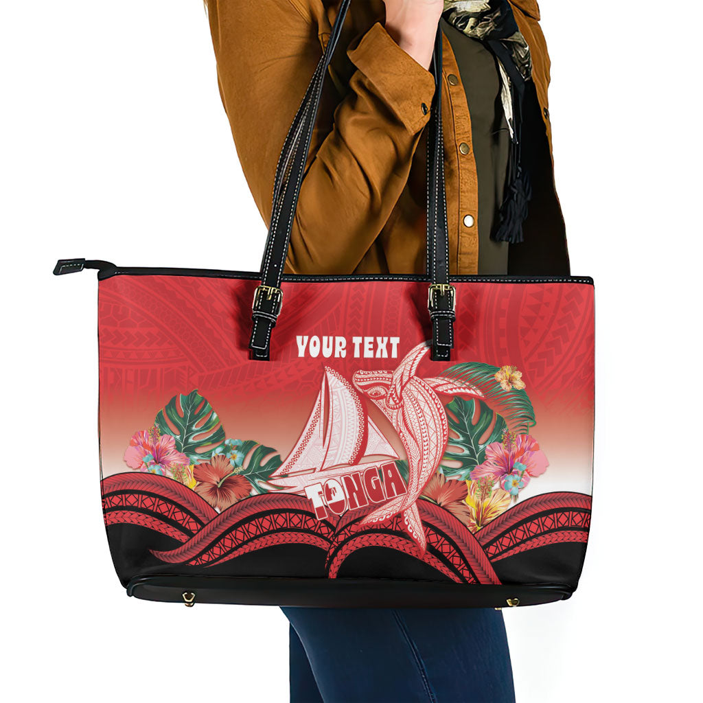 Vavau Sailing Festival Tonga Personalised Leather Tote Bag Humpback Whale Sailboat Tropical Vibes LT14 - Polynesian Pride
