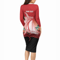 Vavau Sailing Festival Tonga Personalised Long Sleeve Bodycon Dress Humpback Whale Sailboat Tropical Vibes LT14 - Polynesian Pride