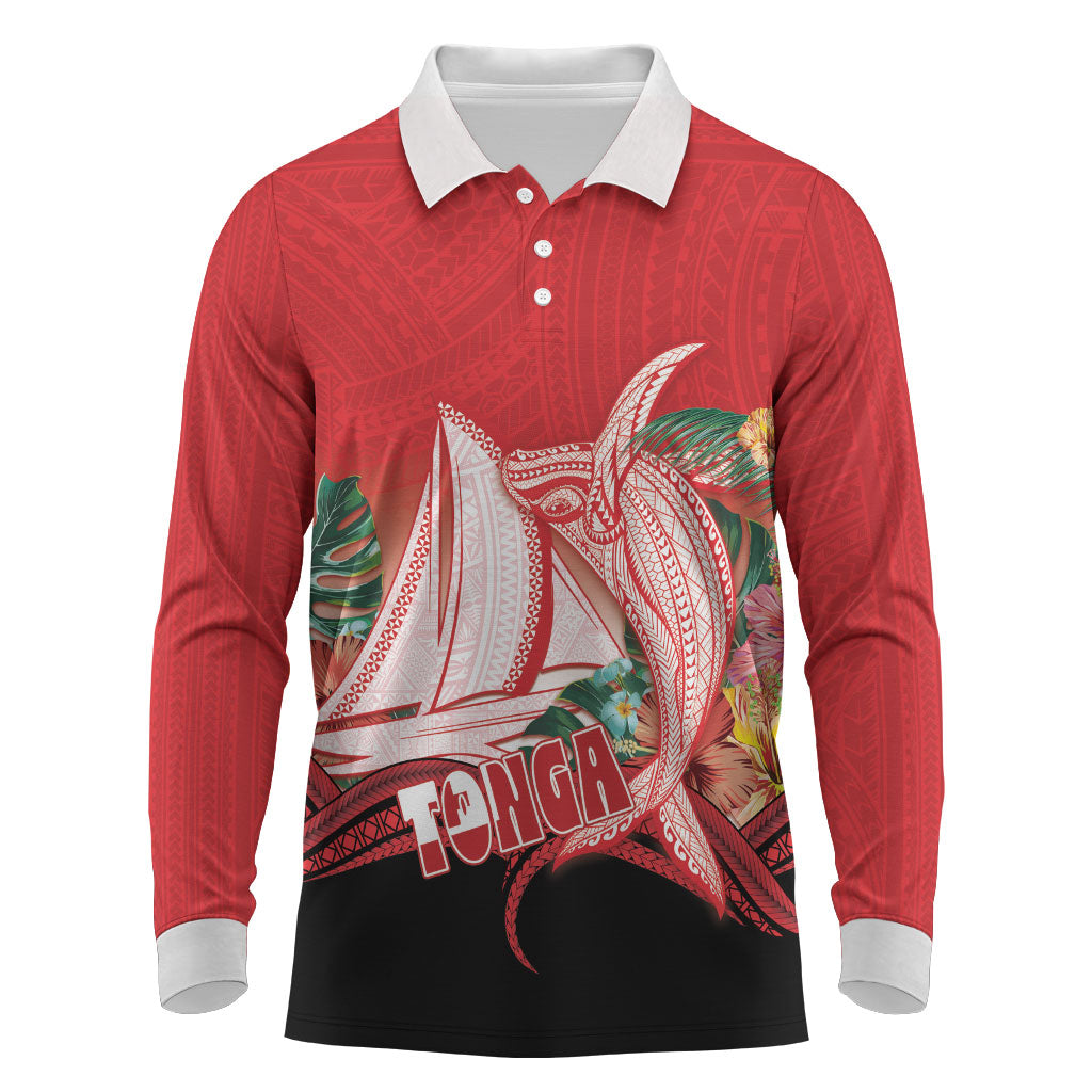 Vavau Sailing Festival Tonga Personalised Long Sleeve Polo Shirt Humpback Whale Sailboat Tropical Vibes LT14 Red - Polynesian Pride