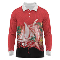 Vavau Sailing Festival Tonga Personalised Long Sleeve Polo Shirt Humpback Whale Sailboat Tropical Vibes LT14 Red - Polynesian Pride