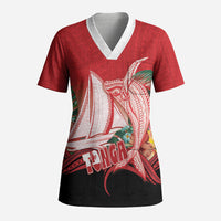 Vavau Sailing Festival Tonga Personalised Scrub Top Humpback Whale Sailboat Tropical Vibes LT14 Adult Red - Polynesian Pride