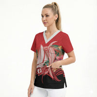 Vavau Sailing Festival Tonga Personalised Scrub Top Humpback Whale Sailboat Tropical Vibes LT14 - Polynesian Pride