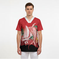 Vavau Sailing Festival Tonga Personalised Scrub Top Humpback Whale Sailboat Tropical Vibes LT14 - Polynesian Pride