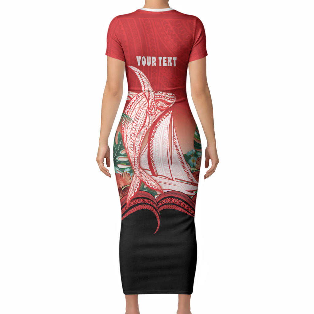 Vavau Sailing Festival Tonga Personalised Short Sleeve Bodycon Dress Humpback Whale Sailboat Tropical Vibes LT14 - Polynesian Pride