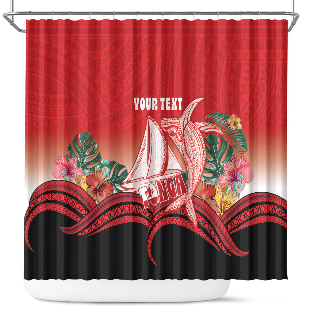 Vavau Sailing Festival Tonga Personalised Shower Curtain Humpback Whale Sailboat Tropical Vibes LT14 Red - Polynesian Pride