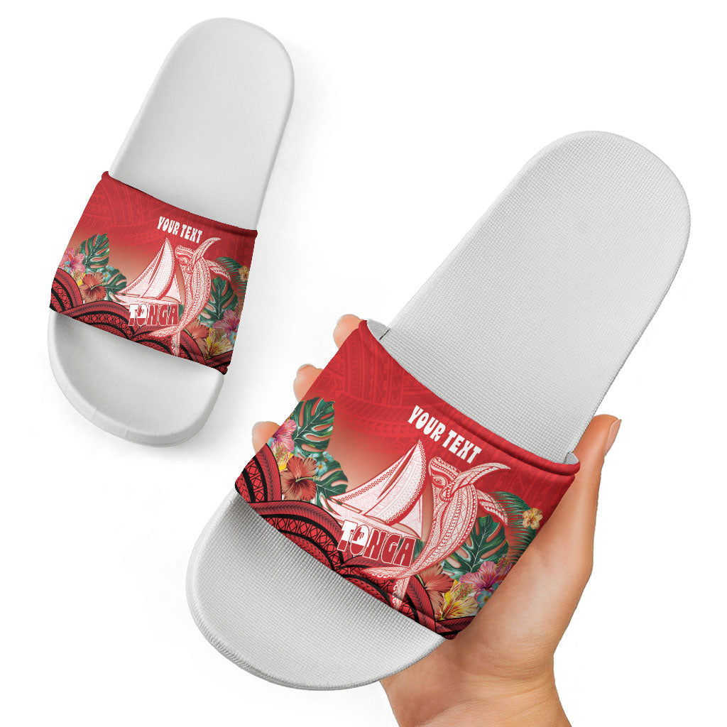 Vavau Sailing Festival Tonga Personalised Slide Sandals Humpback Whale Sailboat Tropical Vibes LT14 - Polynesian Pride