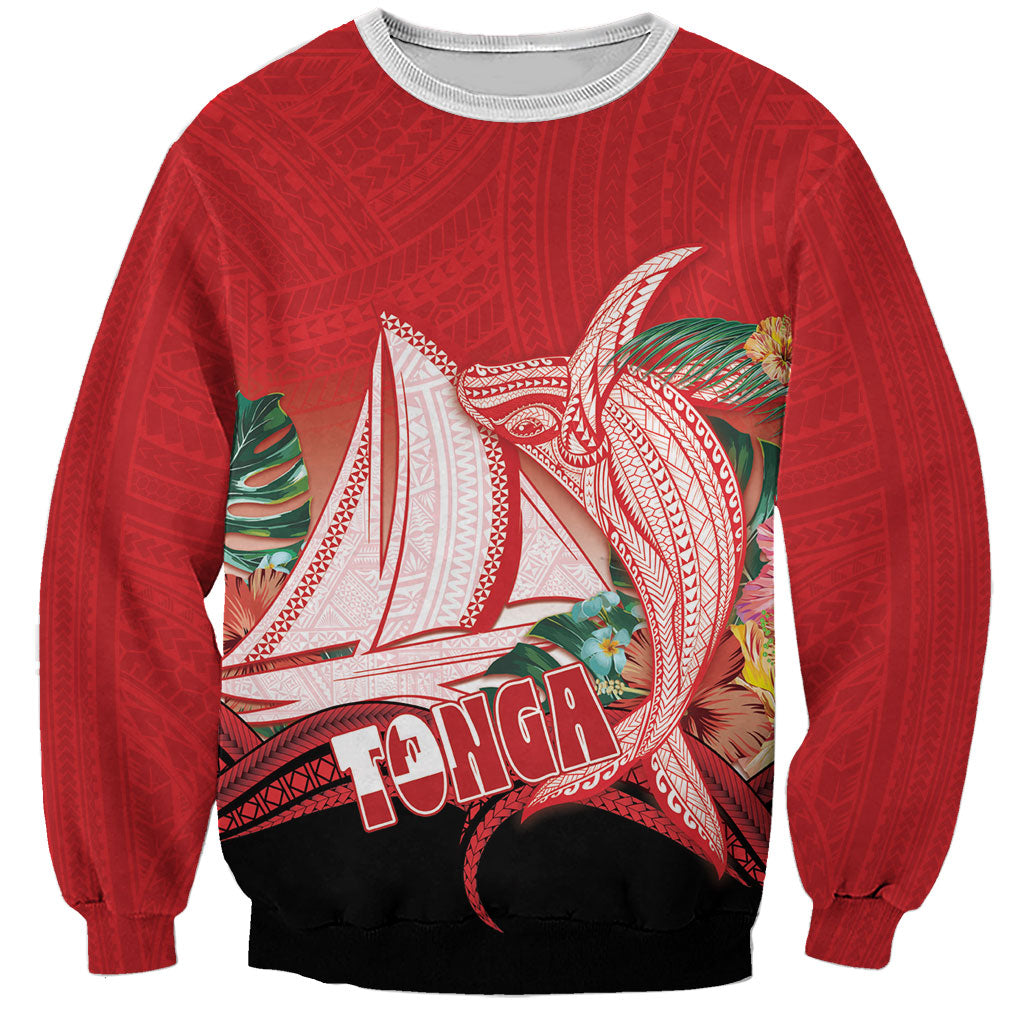 Vavau Sailing Festival Tonga Personalised Sweatshirt Humpback Whale Sailboat Tropical Vibes LT14 Unisex Red - Polynesian Pride