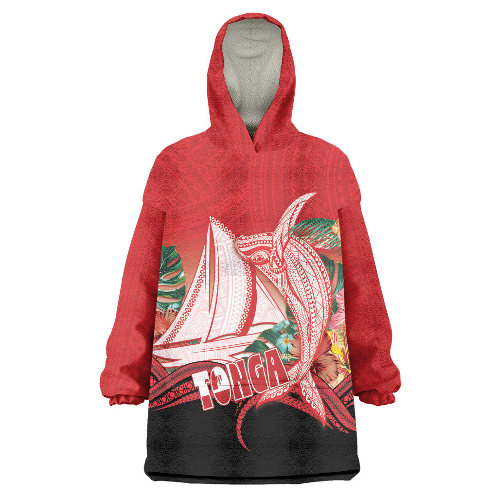 Vavau Sailing Festival Tonga Personalised Wearable Blanket Hoodie Humpback Whale Sailboat Tropical Vibes LT14 One Size Red - Polynesian Pride