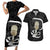 Black New Zealand Eel Couples Matching Short Sleeve Bodycon Dress and Hawaiian Shirt Aotearoa Maori Tuna With Kotiate Weapon